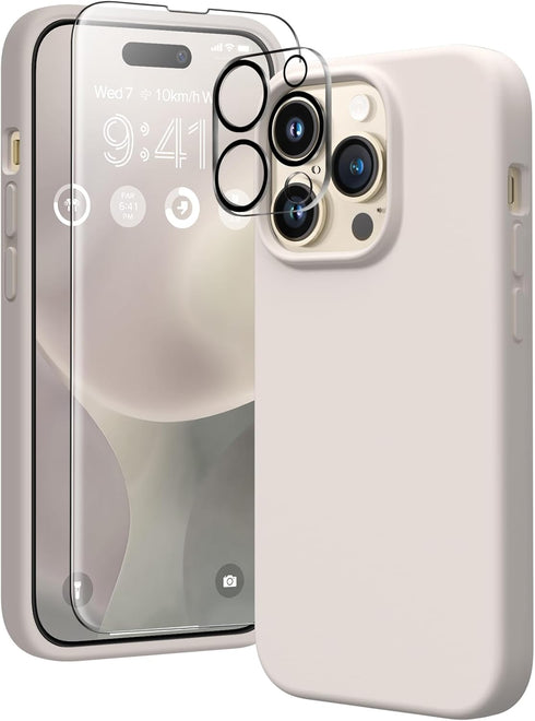 GONEZ for iPhone 14 Pro Max Case Silicone, Compatible with Magsafe, with 2X Screen Protector + 2X Camera Lens Protector, Liquid Silicone Shockproo...