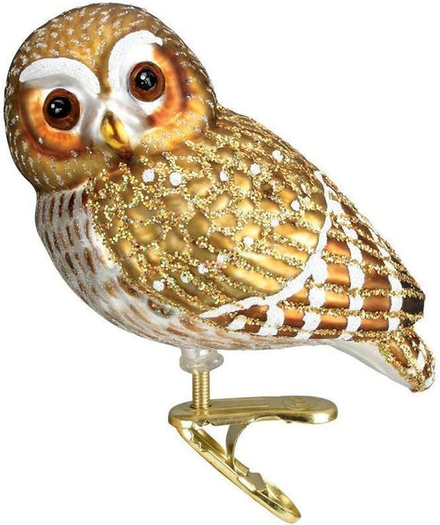 Old World Christmas Clip-on Pygmy Owl Bird Blown Glass Ornament 18067 Free Box...