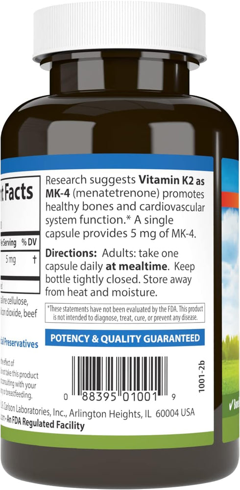 Carlson - Vitamin K2 MK-4 (Menatetrenone), 5 mg, Vitamin K Supplement, Bone Support, K2 Vitamin, Soy-Free, Vitamin K-2, 180 Capsules...