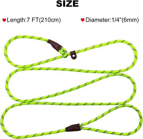 7Ft Slip Lead Dog Leash for Small Dogs, No Pull Small Puppy Pet Training Leash, Lightweight Nylon Rope Leash Green...
