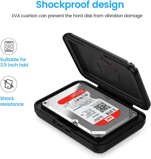 ORICO Hard Drive Case 3.5 inch HDD Storage Carrying Case Anti-Static and Shockproof External Hard Drive Portable Case, Compatible with WD, Seagate...