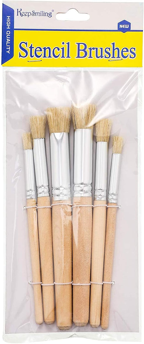 Wooden Stencil Brushes Natural Stencil Bristle Brushes Dome Art Painting Brushes Wood Paint Template Brush for Acrylic Oil Watercolor Art Painting...