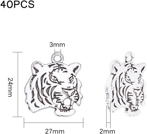 PH PandaHall 30pcs Tiger Head Pendants Animal Tiger Charms Pendant Antique Silver Alloy Tigers Charm Beads Dangle Charms for Necklace Bracelet Jew...