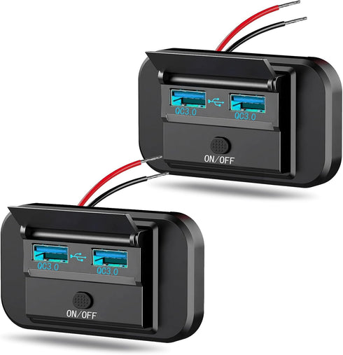 2PCS 12V RV USB Outlet with Power Switch, 36W Dual Quick Charge QC3.0 USB-A Port Panel Wall Surface Mount, 12Volt Car USB Socket Charger Adapter f...