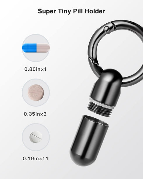 Tiny Keychain Pill Holder.TISUR Titanium Pill Case Waterproof Pill Fob for Travel Purse Pocket,Mini Pill Organizer Black...