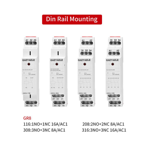 Intermediate Relay Auxiliary Relay 8A 2SPDT Din Rail Switch Relay(GR8-208,AC/DC 24V)...