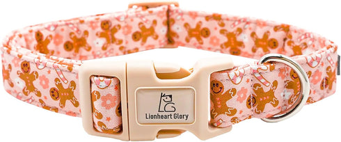 Lionheart glory Christmas Dog Collar Gingerbread Man Collar Dog Adjustable Soft Dog Collars Pink Dog Collars for Small Medium Large Dogs Girl or B...