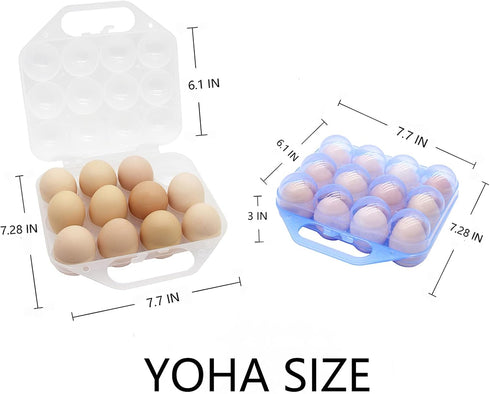 YOHA Clear Egg Storage Box Delicate 12 Girds Egg Dispenser Holder Case Refrigerator Crisper Camping Picnic Travel Portable Egg Carriage,Clear-12...