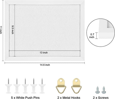 Cork Board Bulletin Board, Cork Boards for Walls with Pins, Eye Bolts, gaskets, Screws, Pin Board for Office, School and Home (White, 11“x14.5” - ...