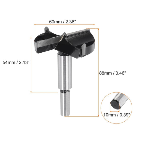 Forstner Drill Bit 60mm (2-3/8") K30/C1 Tungsten Carbide Tip Triangle Shank Wood Forstner Bit Opener Cutter for Hinge Hole Drilling Woodworking...