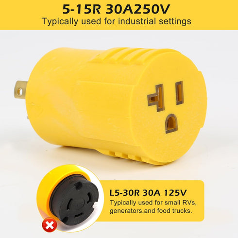 NEMA L5-30P to 5-15R 5-20R Compact Power Adapter Connector, 3 Prong 120V 30 Amp Twist Lock Adapter Male Plug to 20 Amp Female Receptacle Adapter f...