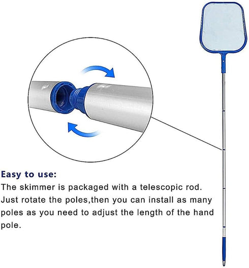 Swimming Pool Leaf Skimmer Net, 60" Multi-Segment Pole (5 Stainless Steel Connectors), Lightweight, Easy-To-Use, Fine Mesh Netting Bag - Great Rak...