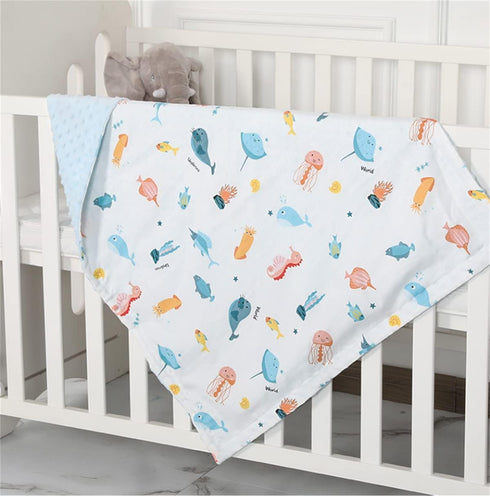 Soft Baby Blanket Minky 30" * 43" with Dotted Backing Ocean Creatures Newborn Nursery Swaddling Blankets Infants Boys Girls Receiving Blanket for ...