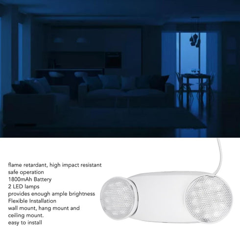 Emergency Light LED Emergency Lighting Fixtures with 2 Heads, Commercial Emergency Light 1800mAh Battery US Plug, 2 Adjustable LED Lamp Heads Entr...