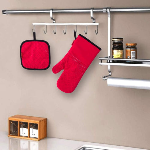Set of 4 Oven Mitts and Pot Holders, 482 F Heat Resistant Hot Plate Moving Non-Slip Gloves for BBQ, Grill, Baking, Cooking, Oven, Microwave (Red)...