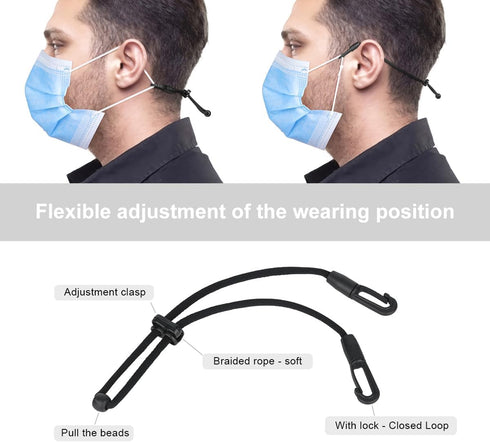 HX AURIZE Face Mask Extender Holders to Protect Ears Adjustable Black 4 Pcs...
