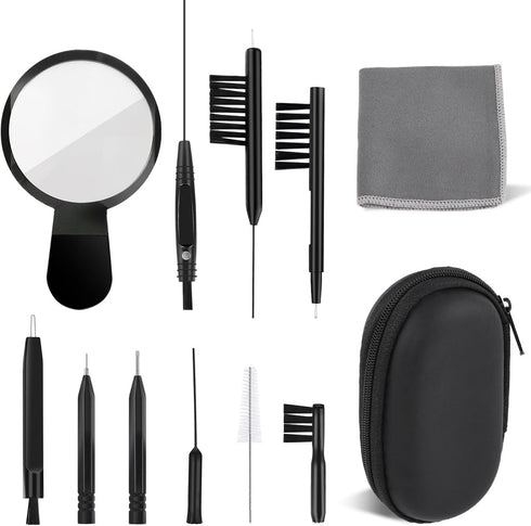 WXJ13 Hearing Aid Cleaning Kit, 13 Pieces, Includes Nylon Brushes, Magnifier, Ventilation Rod, Screwdriver, Case for Headphones, Earplugs, Mobile ...
