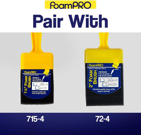 FoamPRO 73-4, 3" Foam Brush With 4 Refills - Premium Quality Paint Brush Set for All Paints, Urethanes, Varnishes, Stains - Effortless Application...
