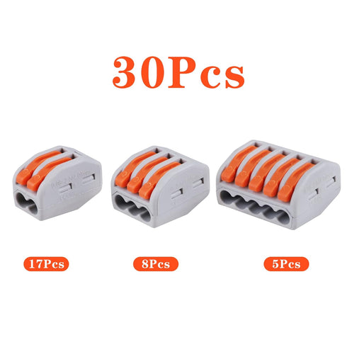 30 PCS Lever Wire Connectors Nuts Assortment Kit with 28-12 AWG, 2/3/5 Conductor Combination Compact, Electrical Insulated Terminals, Quick Discon...