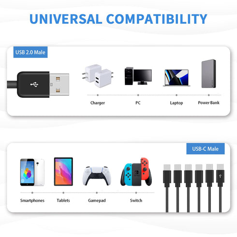 Poyiccot USB A to USB C Splitter Cable, Multi USB C Splitter Cable, 6 in 1 USB 2.0 Type A Male to 6 USB C Male Charging Cable, for USB Type-C Phon...