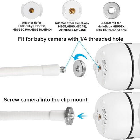 Flexible Baby Monitor Mount Compatible with HelloBaby HB65/HB40/HB6550/HB66/HB6339/HB6550 Pro, ANMEATE SM935E, Baby Camera Mount Without Tools or ...