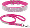 Cute Dazzling Sparkling Elegant Fancy Soft Suede Leather Bling Rhinestone Crystal Jeweled Pet Cat Dog Puppy Collar Dog Leash Combo Set (S(Neck 10-...
