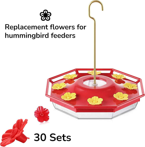 30 Sets Hummingbird Feeder Replacement Flowers, Realistic Designed Hummingbird Flowers, Plastic Hummingbird Feeder Parts, Bee Proof Hummingbird Fe...