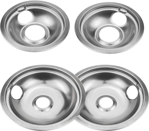 4 Pack Chrome Reflector Bowls Universal Drip Pan Kits Gas Stove Burner Rings Compatible for Whirlpool W10278125 W10196405 W10196406