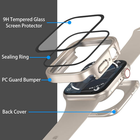 2 Pack Waterproof Case for Apple Watch Series 6 5 4 SE 40mm Screen Protector, 2 in 1 Full Protective 9H Glass Face Cover Front & Back Hard PC Bump...