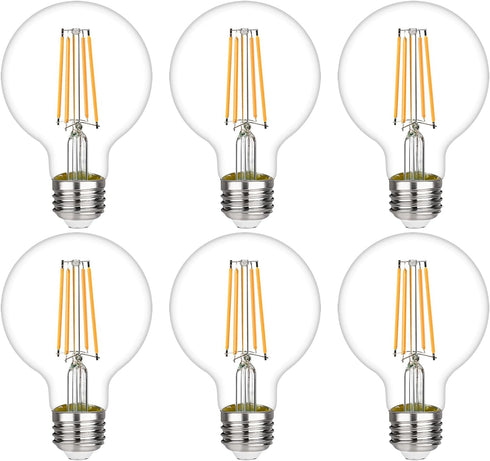 G25 LED Edison Vanity Globe Light Bulbs, LED Filament Light Bulb, 6W Equivalent to 60W, G80 Dimmable 700LM E26 Medium Base, Bathroom Vanity Mirror...
