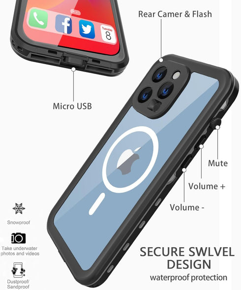 Design for iPhone 14 Pro Max Waterproof Case, Full Body Shockproof Case Dust Proof Phone Case Cover with Screen Protector (iphone 14 Pro Max 6.7‘’...