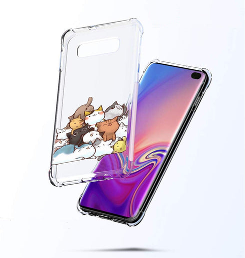 KIOMY Case for Samsung Galaxy S10 Plus for Girls Boys Women Clear with Cute Cat Design Shockproof Bumper Protective Cell Phone Back Cover Flexible...