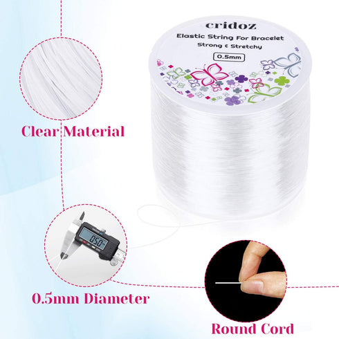 Stretchy String for Bracelets, Cridoz 0.5mm Clear Elastic String Stretch Cord Bracelet String with 2 Pcs Beading Needles for Seed Beads, Pony Bead...