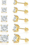 GEMSME 18K Gold Plated Princess Cut Clear Cubic Zirconia Stud Earrings Pack of 5 (gold)...