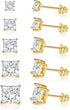 GEMSME 18K Gold Plated Princess Cut Clear Cubic Zirconia Stud Earrings Pack of 5 (gold)...