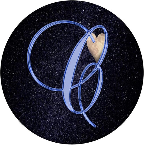 C Blue Moon Heart Space Galaxy Sky Monogram Initial Letter...