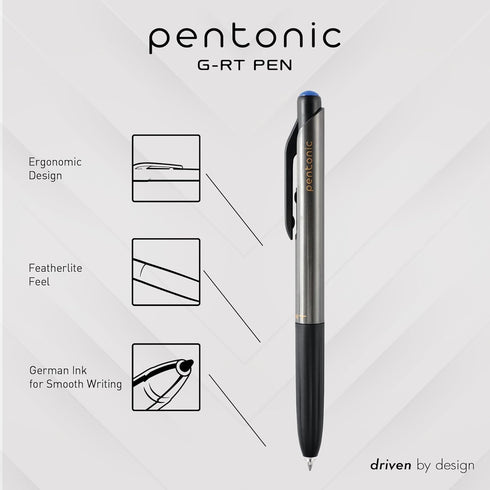 Pentonic GR-T Retractable Gel Pens, 10 Count, Blue Ink, 0.7 mm Fine Point, Smooth Writing For Journaling, Note Taking, Office & School (1002361)...