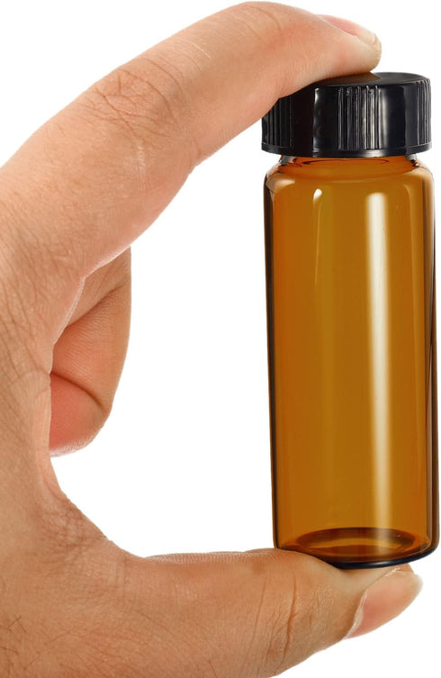 PATIKIL 30mL Reagent Media Bottle, 10 Pack Round Glass Storage Bottles Plastic Screw Cap for Lab Home, Brown...