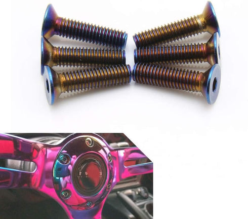 Kyostar 6 Pcs Stainless Steering Wheel Screw Bolts M5×0.8 (Length 15mm) Burnt Titanium Blue Steering Wheel Bolts Screw...