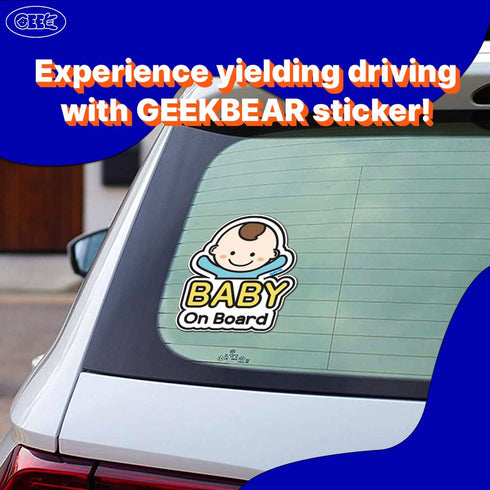 GEEKBEAR Baby on Board Car Sticker - Character Design, Reflective, Weather-Resistant (01. Basic Boy)...