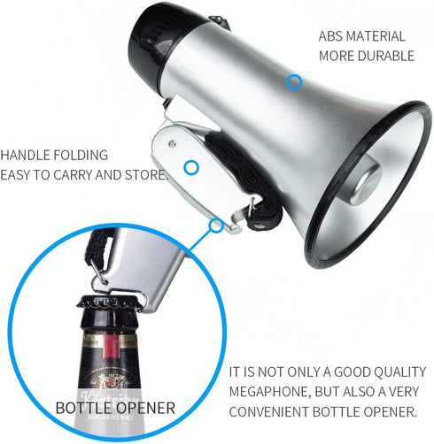 MyMealivos Portable Megaphone Bullhorn 20 Watt Power Megaphone Speaker Voice and Siren/Alarm Modes with Volume Control and Strap (Silver)…...