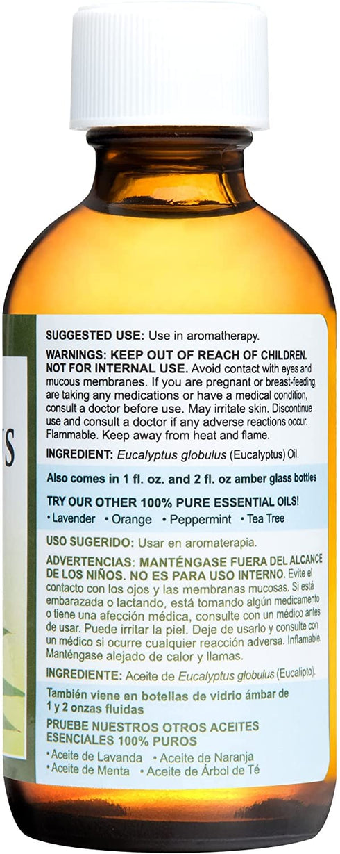 De La Cruz Eucalyptus Essential Oil Aromatherapy for Diffuser or Humidifier, 100% Pure Steam Distilled Eucalyptus Globulus 4 FL OZ...