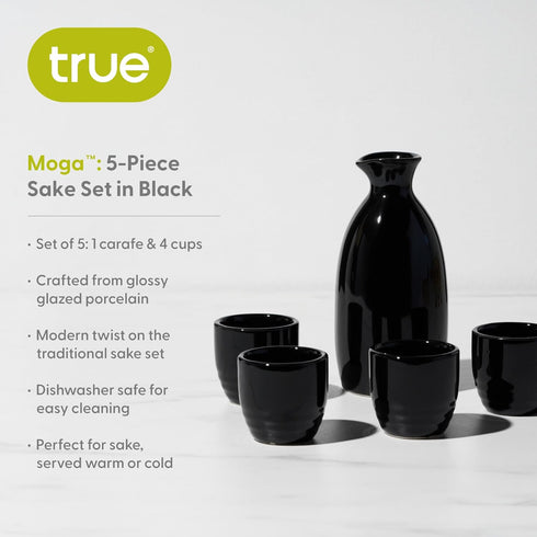 True Moga Sake Set, Pitcher and tumbler set for Sake, Japanese Style Sake Stoneware, Four 3.5 oz Cups and one 8 oz. Carafe, Fire glazed Porcelain,...