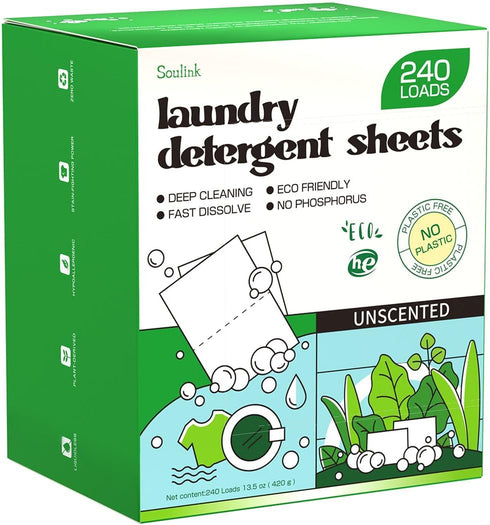 Laundry Detergent Sheets Unscented 240 Loads?Eco Friendly Detergent Sheets for Travel & Home - No Plastic Jug Liquidless Soap Strips, Plant-based,...