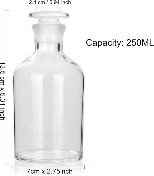 250ml Glass Reagent Bottle,Narrow Mouth Borosilicate Glass Reagent Bottle with Standard Ground Glass Stopper (8.45oz,Clear)…...