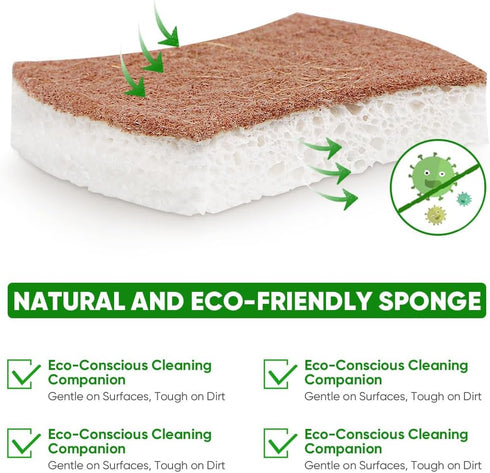 HOMEXCEL Natural Scrub Sponges Kitchen 12 Pack, Non-Scratch Cleaning Sponges for Dishes, Cellulose Sponges Safe on Non-Stick Cookware, Dual Sided ...