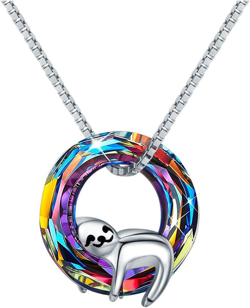 JUSTKIDSTOY Crystal Sloth Necklace for Women 925 Sterling Silver Sloth Pendant Necklaces Animal Jewelry Gifts Christmas Mother's Day Necklace....