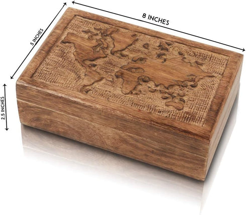 Great Birthday Gift Ideas - Handmade Decorative World Map Wooden Jewelry Box - Treasure Chest, Organizer, Keepsake, Trinket Holder, Watch Box With...