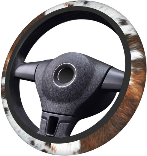 Faux Cowhide Print Steering Wheel Cover Non-Slip Neoprene Universal 15 Inch Car Steering Wrap for Women/Men...