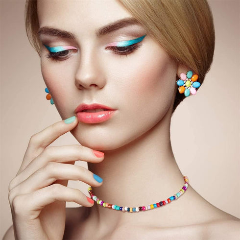 Colorful Handmade Beaded Collar Necklace for Women Freshwater Pearl Necklace Bohemian Handmade Stainless Steel 18K Gold-plated Fashion Jewelry Gif...